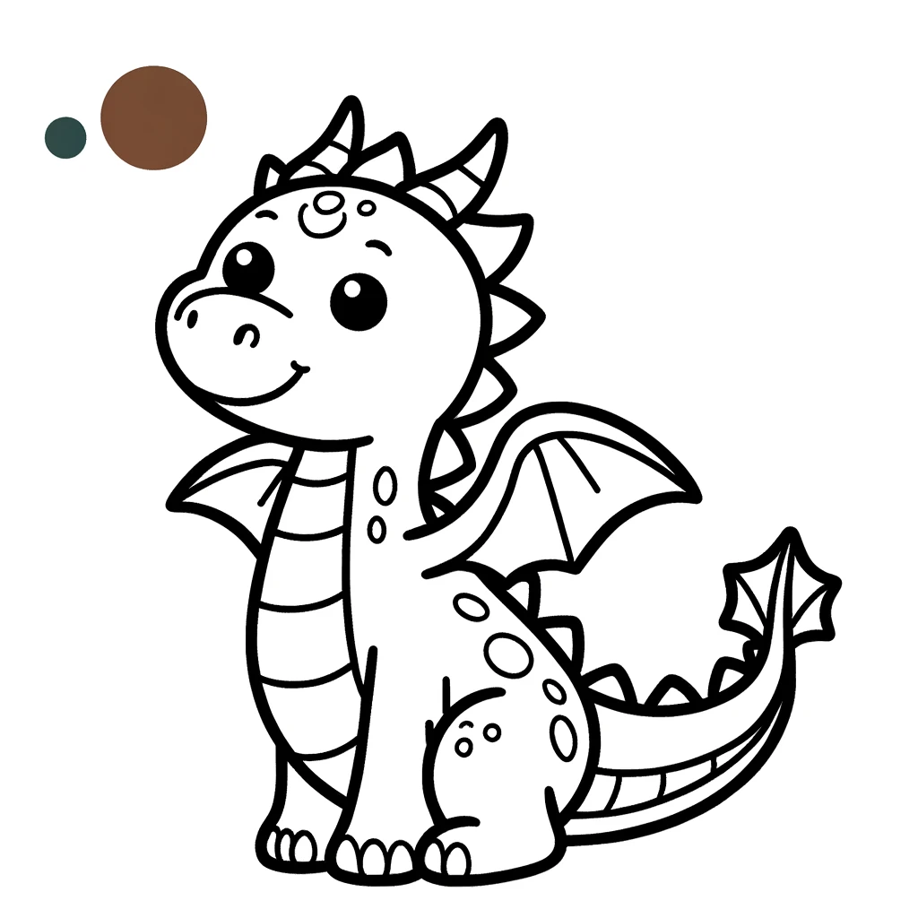 A very simple coloring page for toddlers, featuring a friendly dragon