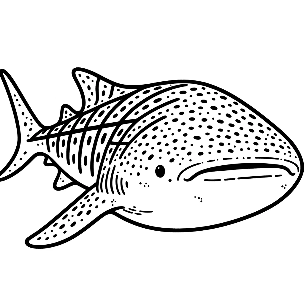 A very simple line drawing coloring page for younger children, featuring a whale shark