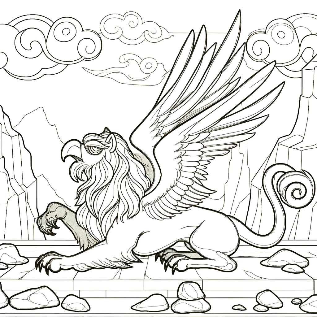 coloring page, featuring a Griffin a mythical creature