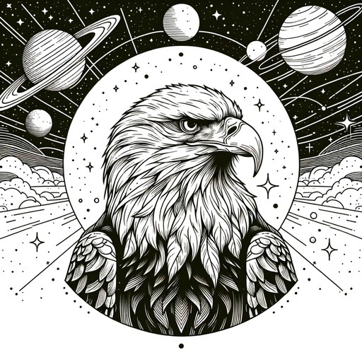 Children&#8217;s Space Setting Bald Eagle Coloring Page