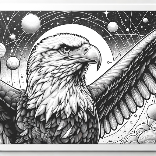 Children&#8217;s Space Setting Bald Eagle Coloring Page