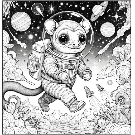 Children&#8217;s Kinkajou in Space Coloring Page