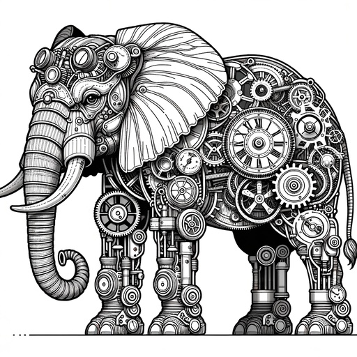 Children&#8217;s Steampunk African Elephant Coloring Page