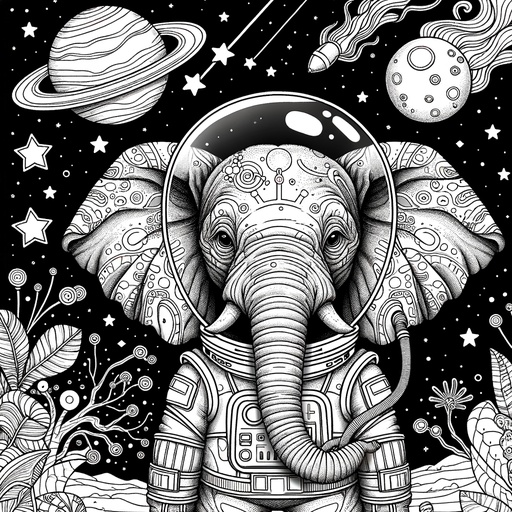Children&#8217;s African Elephant in Space Coloring Page