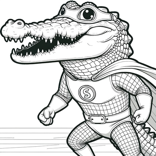 Children&#8217;s Superhero Crocodile Coloring Page