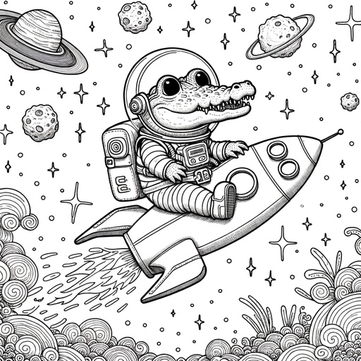 Children&#8217;s Crocodile in Space Coloring Page
