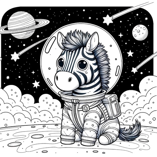 Children&#8217;s Zebra in Space Coloring Page