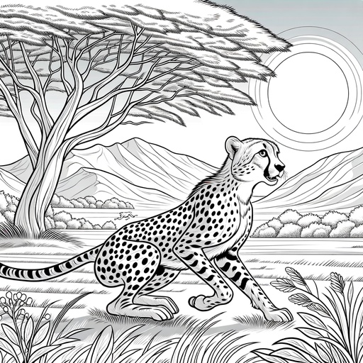 Children&#8217;s Cheetah in Nature Coloring Page