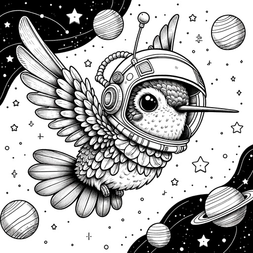 Children&#8217;s Hummingbird in Space Coloring Page