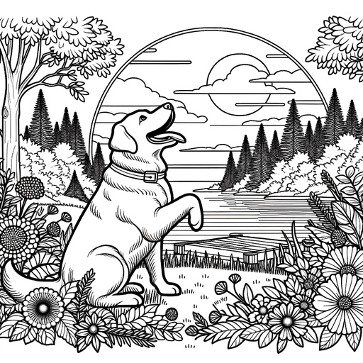 Children&#8217;s Labrador Retriever in Nature Coloring Page