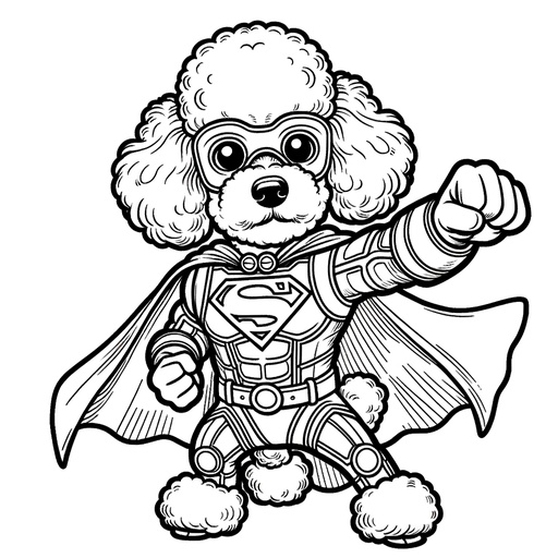 Children&#8217;s Superhero Poodle Coloring Page