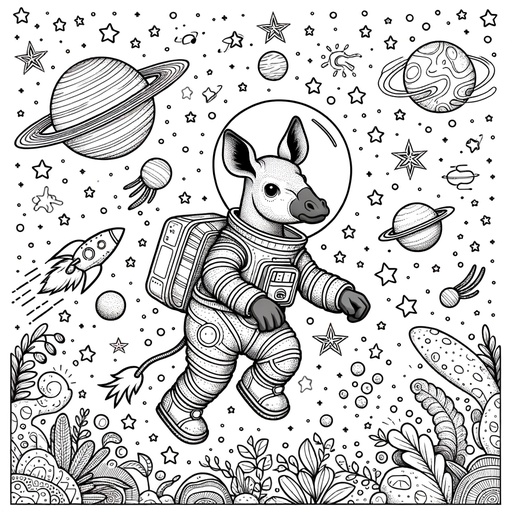 Children&#8217;s Okapi in Space Coloring Page