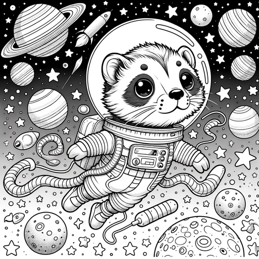 Children&#8217;s Ferret in Space Coloring Page