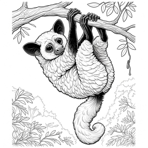 Children&#8217;s Aye-Aye in Nature Coloring Page