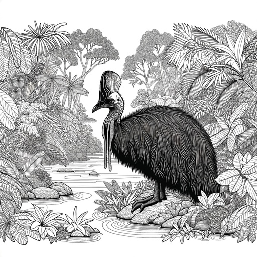 Children&#8217;s Cassowary in Nature Coloring Page