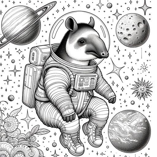 Children&#8217;s Tapir in Space Coloring Page
