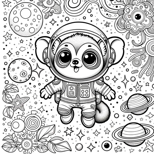 Children&#8217;s Kinkajou in Space Coloring Page
