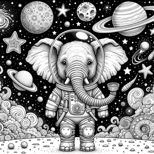 Children&#8217;s African Elephant in Space Coloring Page