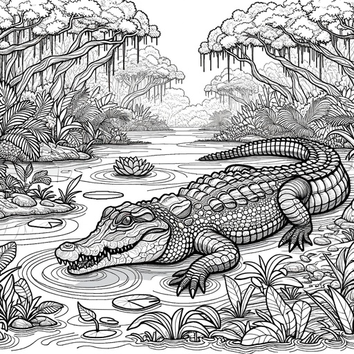 Children&#8217;s Crocodile in Nature Coloring Page