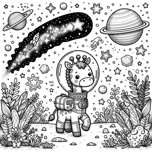Children&#8217;s Giraffe in Space Coloring Page