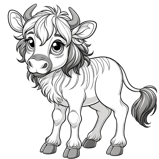 Children&#8217;s Cute Wildebeest Coloring Page