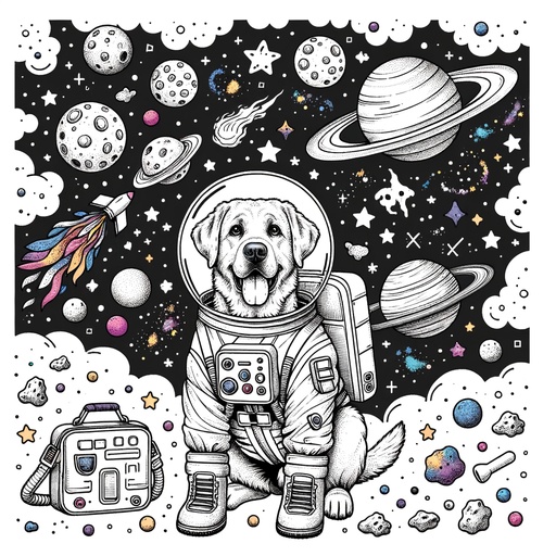 Children&#8217;s Labrador Retriever in Space Coloring Page