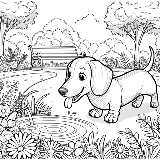 Children&#8217;s Dachshund in Nature Coloring Page