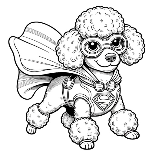 Children&#8217;s Superhero Poodle Coloring Page