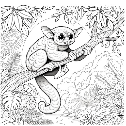 Children&#8217;s Aye-Aye in Nature Coloring Page