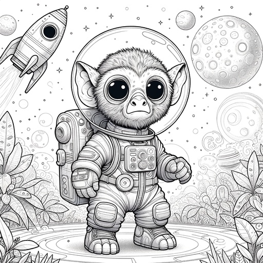 Children&#8217;s Aye-Aye in Space Coloring Page