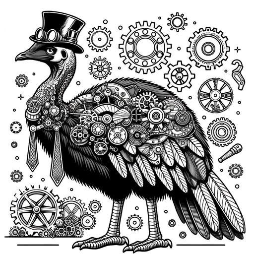 Children&#8217;s Steampunk Cassowary Coloring Page