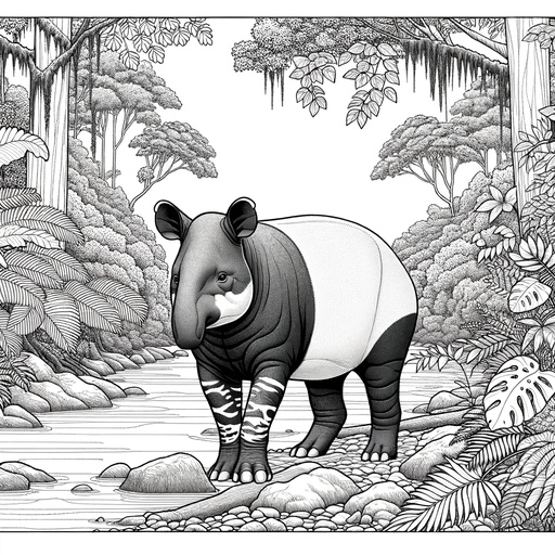 Children&#8217;s Tapir in Nature Coloring Page