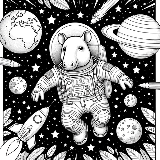 Children&#8217;s Tapir in Space Coloring Page