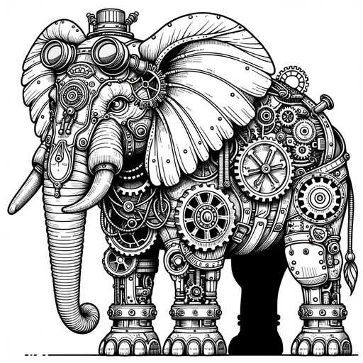 Children&#8217;s Steampunk African Elephant Coloring Page