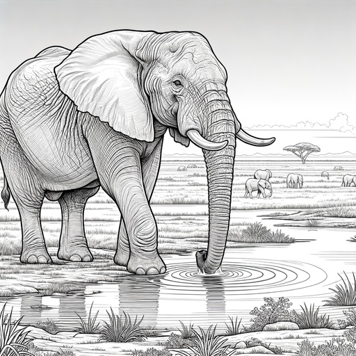 Children&#8217;s African Elephant in Nature Coloring Page