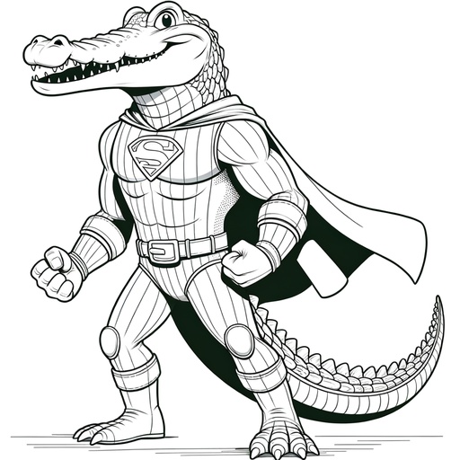 Children&#8217;s Superhero Crocodile Coloring Page