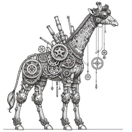 Children&#8217;s Steampunk Giraffe Coloring Page