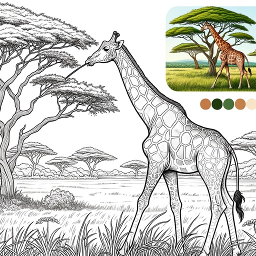 Children&#8217;s Giraffe in Nature Coloring Page