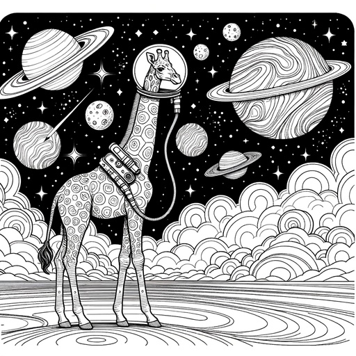 Children&#8217;s Giraffe in Space Coloring Page