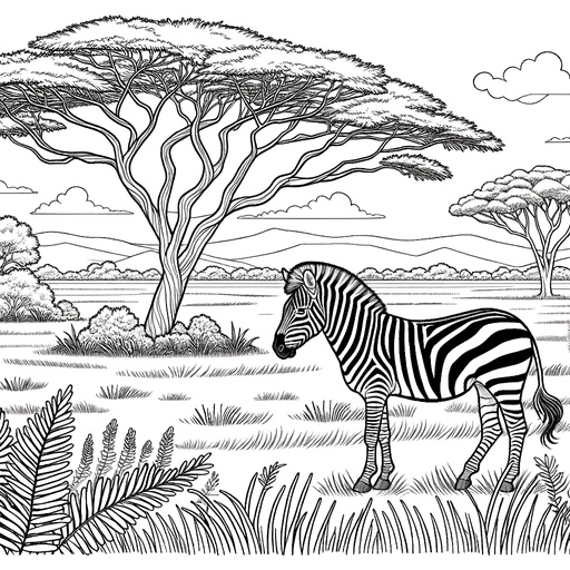 Children&#8217;s Zebra in Nature Coloring Page