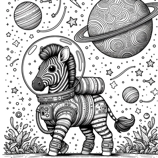Children&#8217;s Zebra in Space Coloring Page