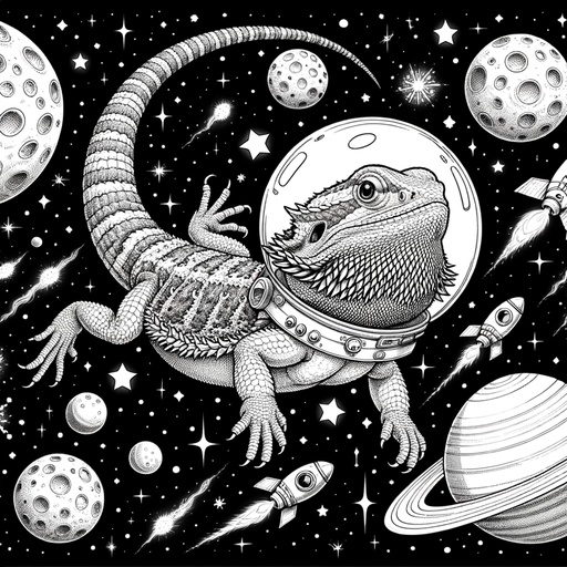 Children&#8217;s Bearded Dragon in Space Coloring Page