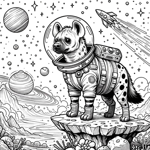 Children&#8217;s Hyena in Space Coloring Page