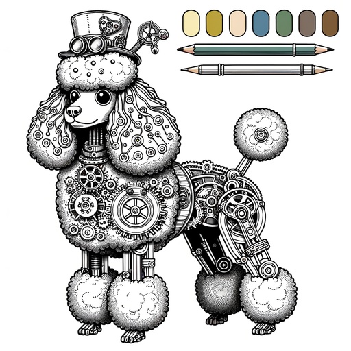Children&#8217;s Steampunk Poodle Coloring Page