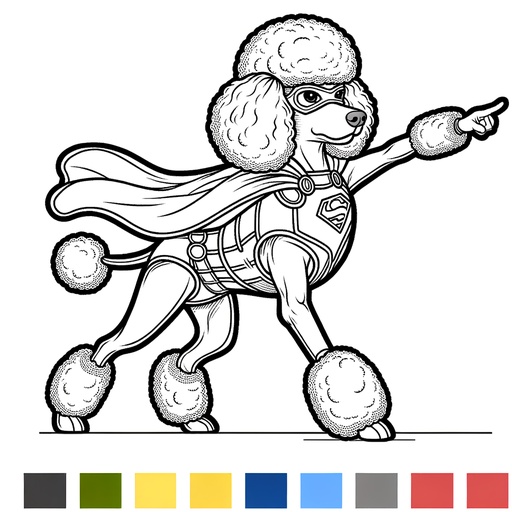 Children&#8217;s Superhero Poodle Coloring Page