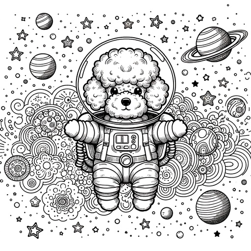 Children&#8217;s Poodle in Space Coloring Page