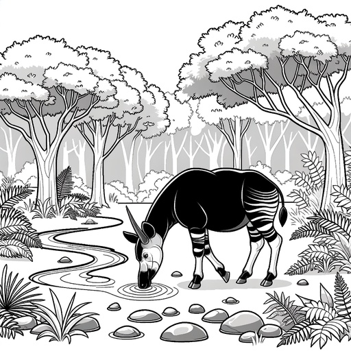 Children&#8217;s Okapi in Nature Coloring Page