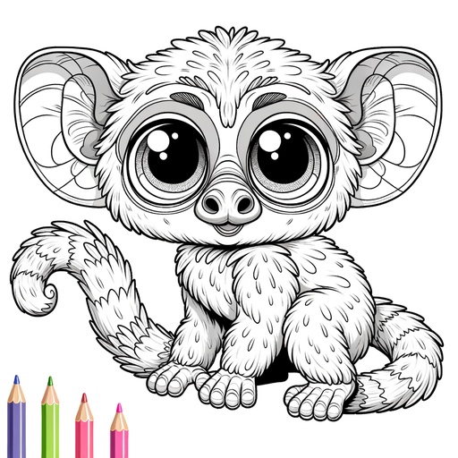 Children&#8217;s Cute Aye-Aye Coloring Page