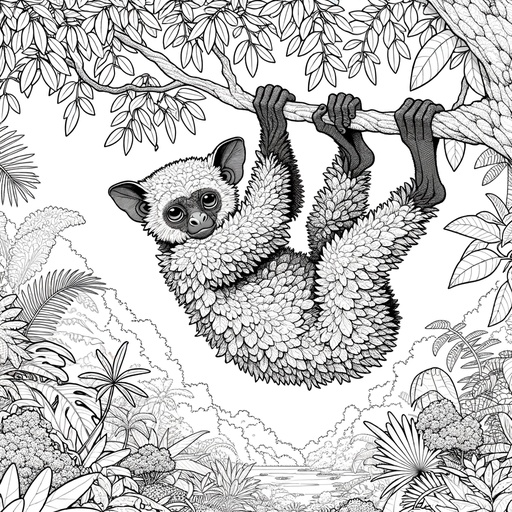 Children&#8217;s Aye-Aye in Nature Coloring Page