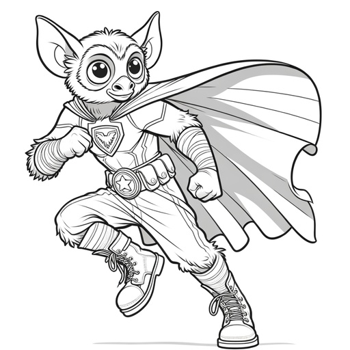 Children&#8217;s Superhero Aye-Aye Coloring Page